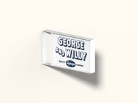 animation of the rectangle panel shop wall sign with george & willy logo branding