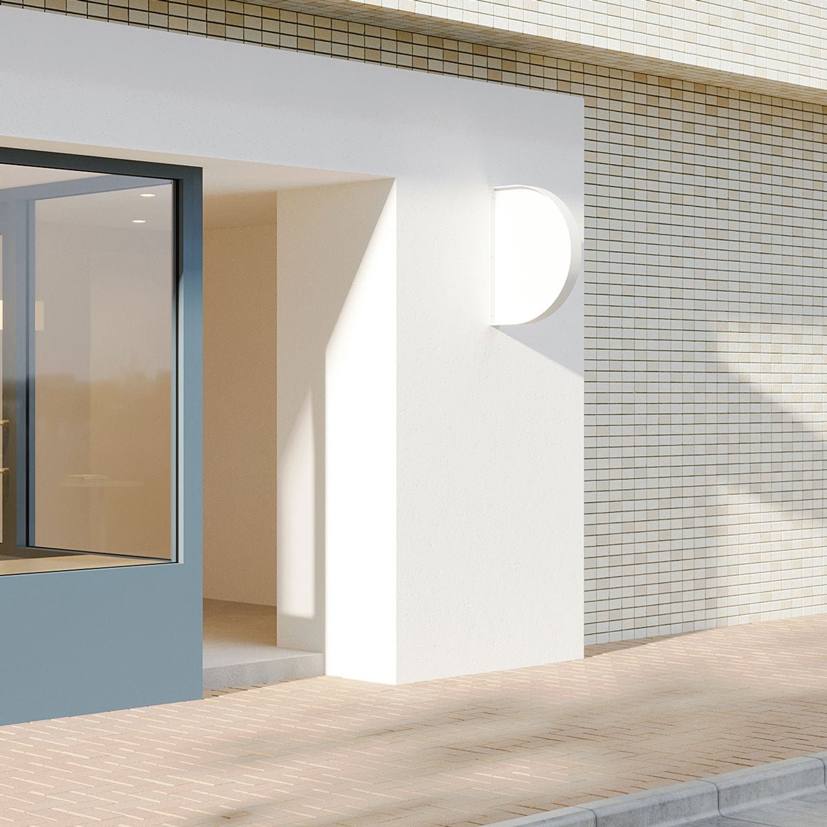 render of the semi-circle wall store sign installed outside a retail shop