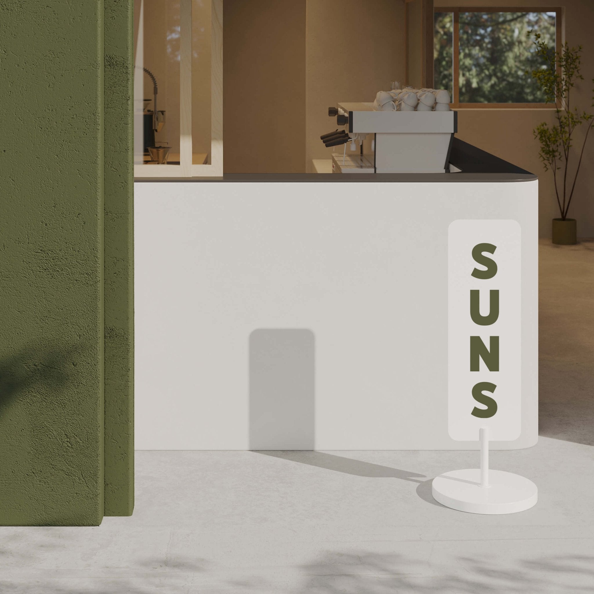 white large standing rectangle sign standing in front of a coffee shop facafe