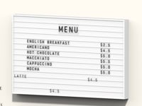 letter light box menu, lightbox cafe menu, lightbox menu board, light up menu