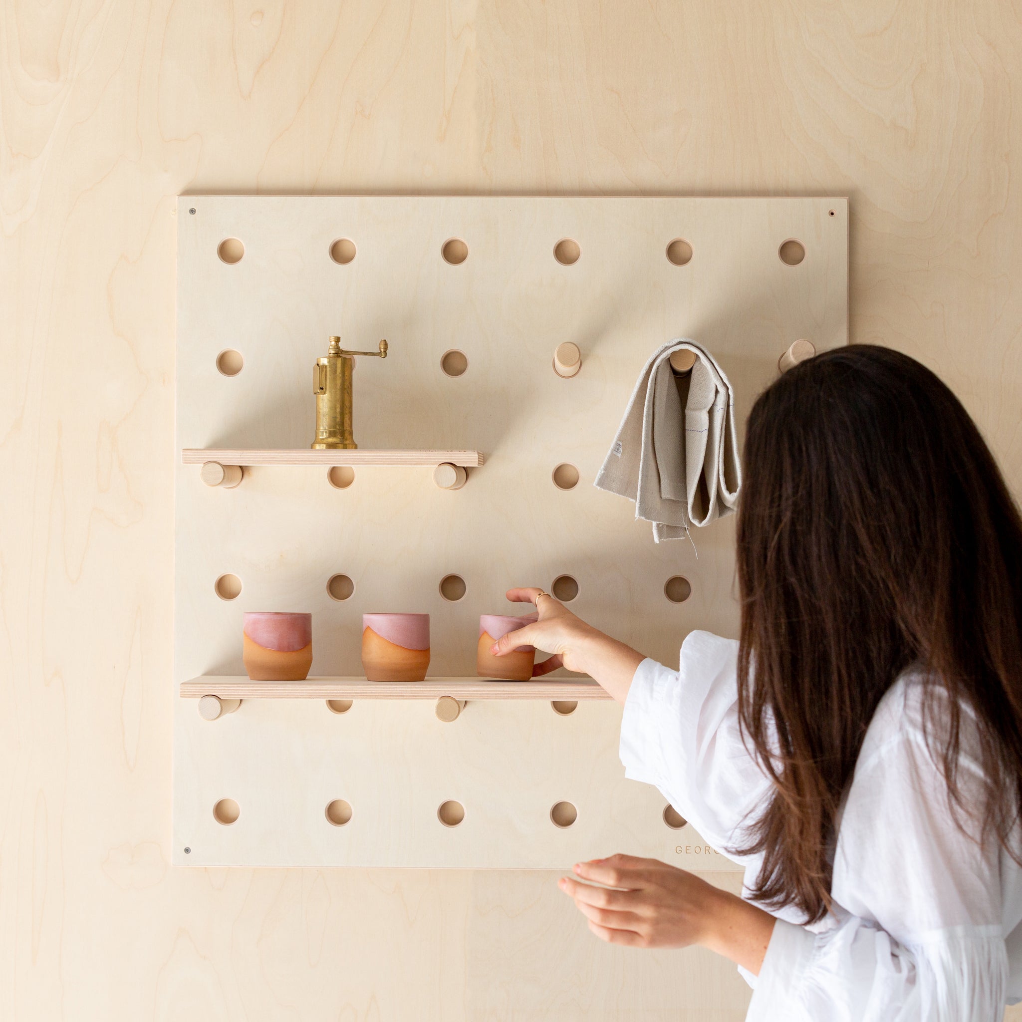 Wooden Pegboard Shelf - George and Willy